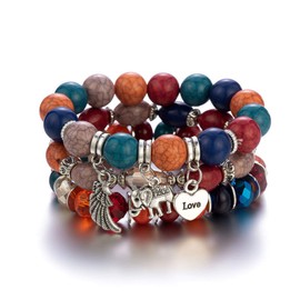 Caiyao Bohemian Beaded Bracelets Stackable Elephant Wing Love Heart Bracelet Set Multilayer Stretch Beaded Bracelets Boho Cute Elephant Charm Bracelets Jewelry Set for Women-Mixed