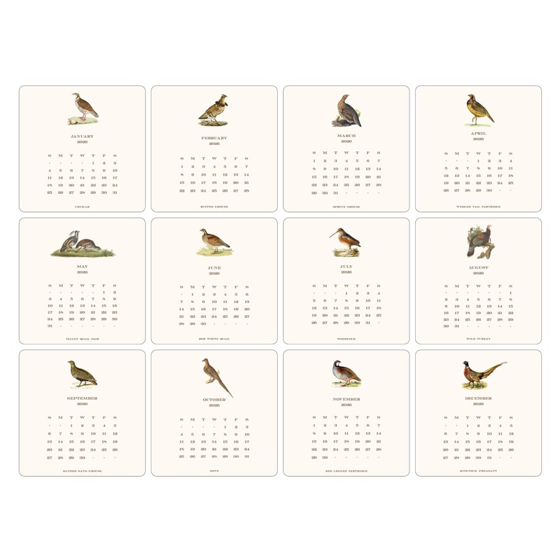 SHADE TREE GREETINGS Upland Birds 2026 Desk Calendar with Easel