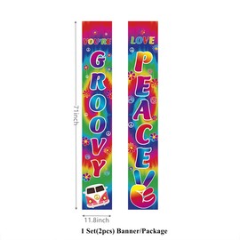 LOONELO Peace Groovy Love Porch Banner with,Retro Hippie Boho Porch Door Sign for 60's Hippie Theme Groovy Party Decorations (Rainbow)