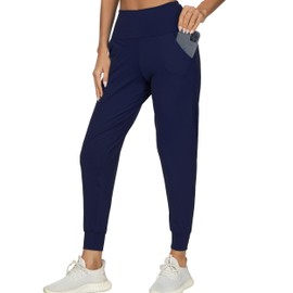 Kcutteyg Women's Joggers with Pockets, High Waisted Jogging Pants for Women Workout Yoga Tapered Soft Pants (Navy Blue, Small)
