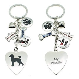 FROG SAC Dog Keychain for Women, Engraved Stainless Steel Dog Key Ring for Men, Cute Pet Accessories with Charms, Metal Key Chain for Dogs Lovers (Poodle)