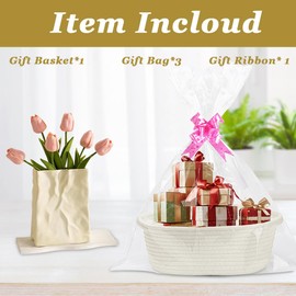 Abnaok Gift Basket Hamper Kit, Hamper Basket with Bags Ribbons, Hamper Baskets for Gifts Empty, Gift Basket for Baby Shower, Wedding, Birthday, Storage, Easter Basket