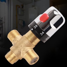 SoarUP Brass G1/2 Thermostatic Mixing Valve, Hot Cold Water Mixer Valve Water Temperature Pipe Basin Thermostat Control for Bathroom, Washroom, Kitchen, Wash etc.