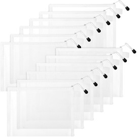 Erinnmy 12 Pieces Zipper Nylon Mesh Bags, Mesh Makeup Bag, Nylon Zipper Pouch, Multipurpose Travel Bags, Cosmetic Bag Pencil Case for Cosmetics School Office Supplies Travel (White, A5)