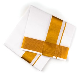 Dhoti Cotton White Single Layer Dhoti Vesti Indian traditional Dhoti with Large Border for Religious Occasion Wedding New Year Temple Puja Rituals Housewarming and Gifting (White Color-2" Golden Jari)