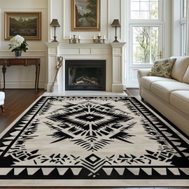 5x7 Area Rug Black Western Rug for Living Room Indoor Machine Washable Southwest Rug for Bedroom Ultra Soft Dining Room Large Boho Carpet Non-Slip Non-Shedding Throw Rug for Home Office Kids Playroom