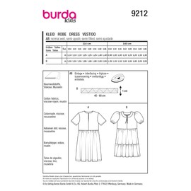 Burda Kids #9212 Girls' Sewing Pattern Dresses with Swinging Skirt Part, Peter Pan Collar and Ruffles Sizes 104-146 cm