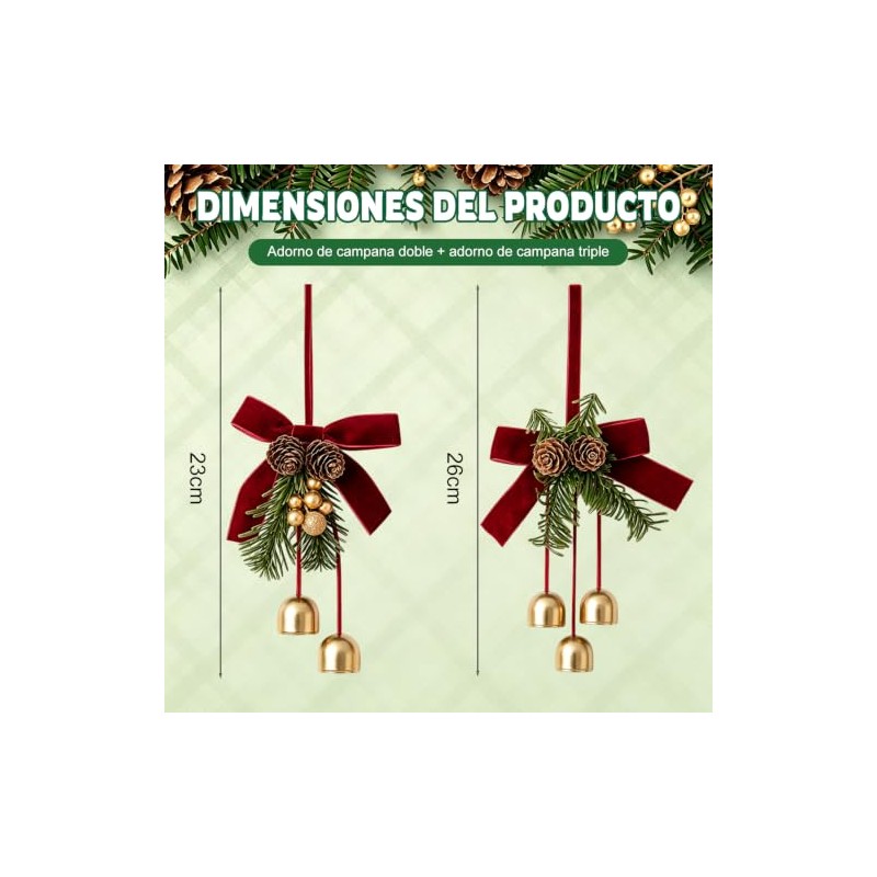 KUSHAN Bows de Navidad de 2 Piezas con 2 Campanas,Campanas