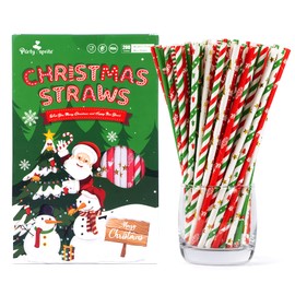 Christmas Paper Straws, 10 Styles Red Green Gold Christmas Straws Snowflakes Tree Decoration Straws for Christmas, New Year, Holiday, Party, Pack of 200 (Christmas x 200)