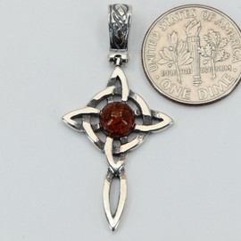 Amber America Natural Cognac Brown BALTIC AMBER Celtic Cross Pendant 925 STERLING SILVER #6877