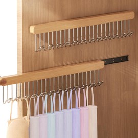 2PCS Valet Rods For Closets, 40cm Pull Out Bra Hanger with 12 Hooks, Space Saving Clothes Hangers Right Left Sliding Side Wall Mounted Closet Clothes Hook Pole for Ties Belt Bra Pants