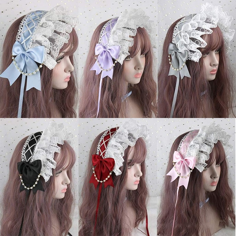 CHSYLFDC Ruffled Lace Headband Japanese Style Crisscross Ribbon knot Maid