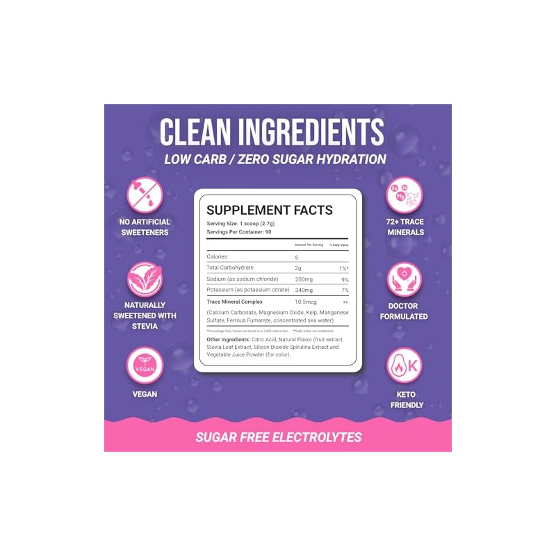 Electrolyte Mix Supplement Powder, 90 Servings, 72 Trace Minerals, Potassium,
