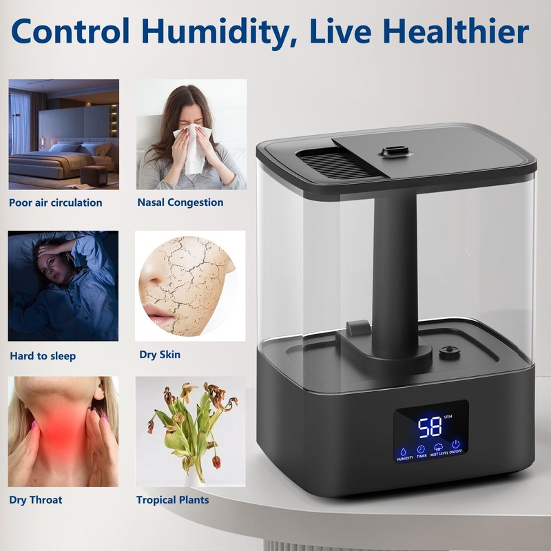 4L Top Fill Humidifiers for Bedroom & 60H Runtime -