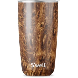 S'well Stainless Steel Tumbler with Slide-Open Lid, 18oz, Teakwood, Triple Layered Vacuum Insulated Containers Keeps Drinks Cold for 12 Hours and Hot for 4, BPA Free