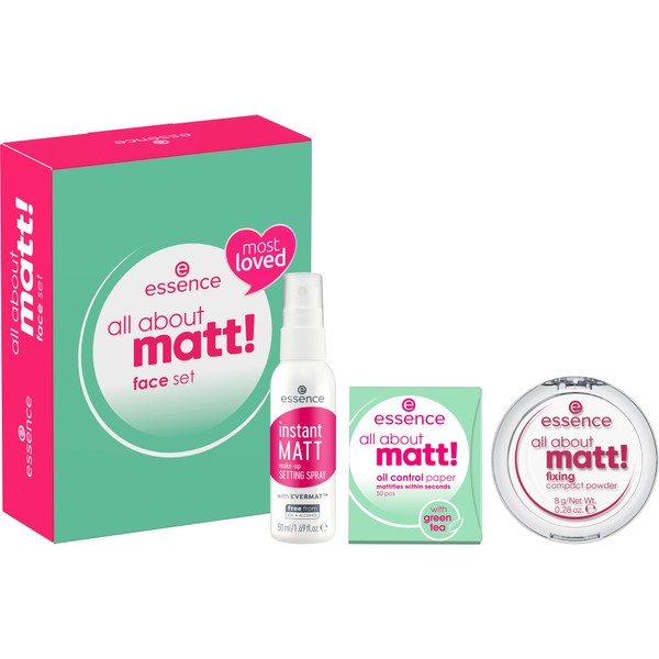 essence all about matt! face set, make-up set, acetone-free, vegan, no microplastic particles, no alcohol, 1 pack (3 pieces)