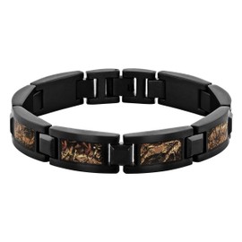 Men's Camo Link Bracelet - Stainless Steel with Black Finish, Rugged Outdoor Style, 8.5-inch, Fold Over Clasp