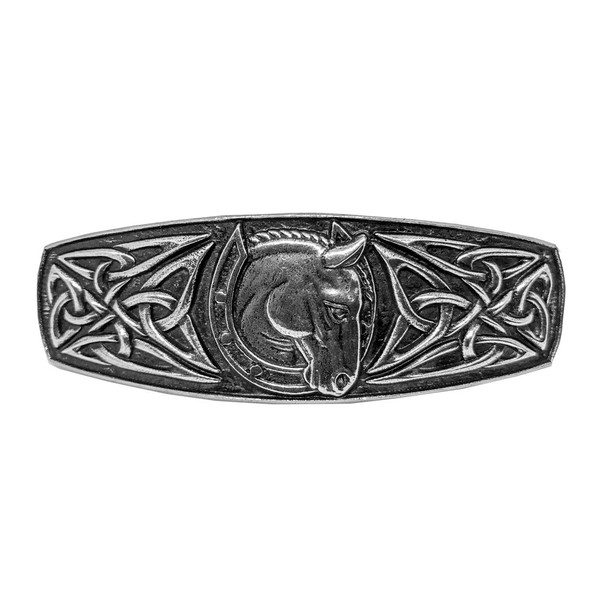 Celtic Horseshoe Hair Clip, Large Hand Crafted Metal Barrette Made in the USA with an 80mm Imported French Clip by Oberon Design