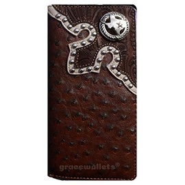 Royal West #1 Texas State Mens Wallet Western Bifold Check Book Style W039-32 Ostrich Brown