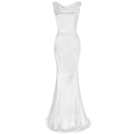 MUXXN Women's Fishtail Wedding Guest Formal Evening Cocktail Long Maxi Sleeveless Dress Off White L