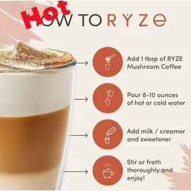 【2-PCS】RYZE Mushroom Coffee 30 Servings | 6 Adaptogenic Mushrooms, MCT Oil & 2000mg Superfoods | USDA Organic Instant Coffee for Energy & Wellness