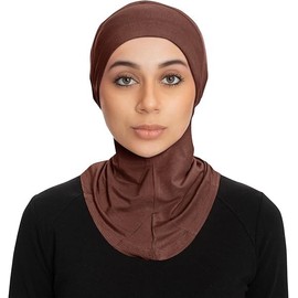 Women's Islamic Full Cover Turban Headwear Neck Chest Cover Bonnet Hat Hijab Cap Under Scarf Ninja (Dark Brown)