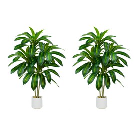 Artificial Dracaena Tree Artificial Silk Tree Faux Tree with White Tall Planter Fake Tropical Yucca Floor Plant (2, White Planter, 4 FT)