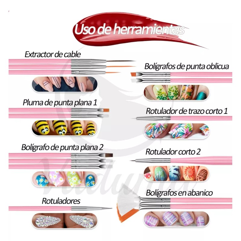 Vaduma Kit De Arte De Uñas, Pinceles Decorar Manicura Decoración