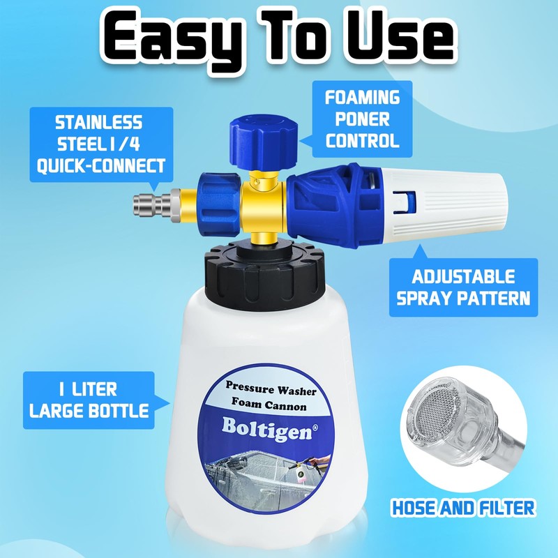 Pressure Washer Foam Cannon with Dual-Connector Tool, Pressure Washer Foam