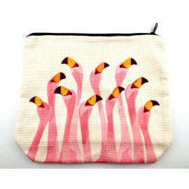 Low Tide Mercantile Flock of Pink Flamingos Canvas Zippered 8.5x7.5 Cosmetic Makeup Bag