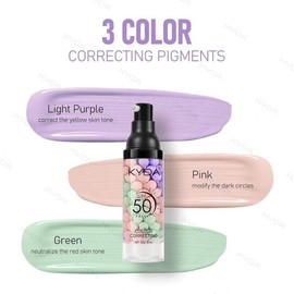 KYDA 컬러 코렉팅 프라이머, SPF 메이크업 50 PA++, 세럼, 보습 원스텝 브라이트닝 균일한 피부 톤, 오일 컨트롤 보정기, 퍼플 핑크 그린 KYDA Color Correcting Primer, SPF Makeup 50 PA++, Serum, Moisturizing One-Step Brightening Even Skin Tone, Oil Control Corrector, Purple Pink Green [1 Purple Pink Green]