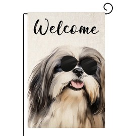 TopPacific Welcome Shih Tzu with Sunglasses Garden Flag Small Vertical Double Sided Decorative House Yard Decor Flag for Outdoor Decoration 12x18 inch(6043)