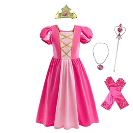 Lito Angels Princess Aurora Sleeping Beauty Fancy Dress Up Clothes with Accessories for Kids Girls Age 10-11 Years, Hot Pink (Tag Number 150)