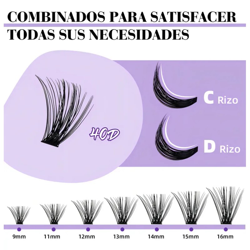 Kit de Pestañas Postizas B&Qaugen 40D con Curvatura D para