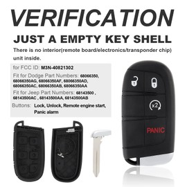 ePathChina Key Fob Cover Case Replacement Fit for Jeep Grand Cherokee, for Dodge Durango Journey, 4 Buttons Remote Keyless Entry Key Fob Shell, Just a Key Shell