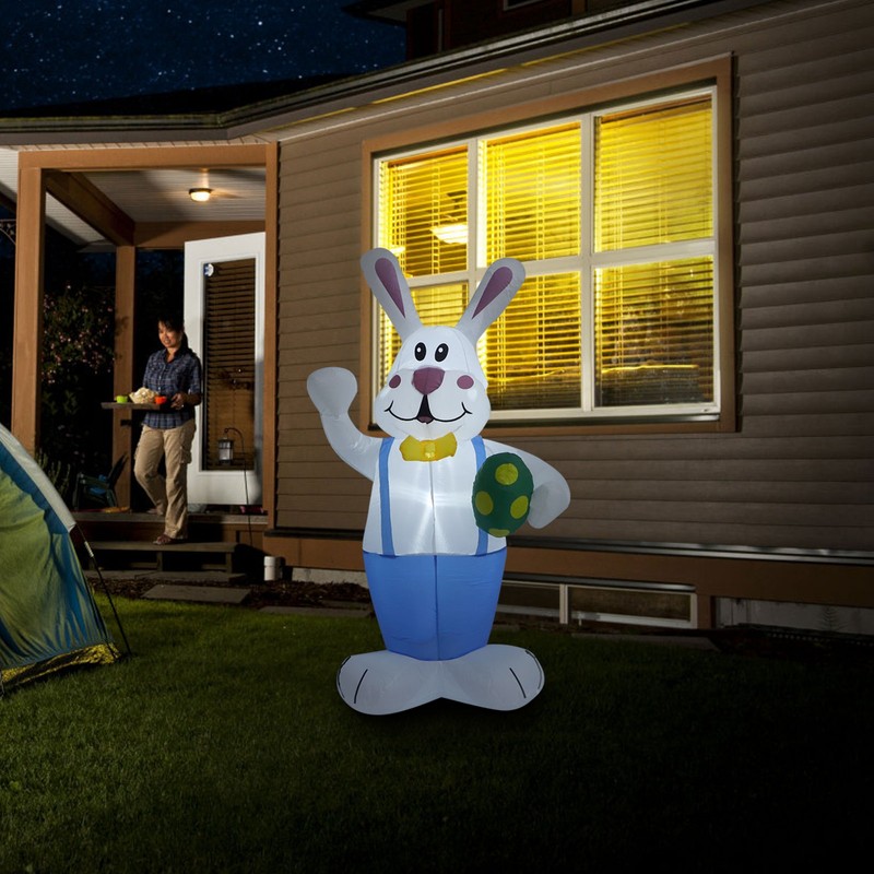 6.5FT High Easter Blue Bunny Holding Easter Egg Inflatable Yard