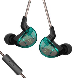 keephifi AS10 IEM - Auriculares con micrófono, Balance Amature 5BA con Cable, Auriculares con cancelación de Ruido para músicos, Cantantes, Bateristas (Verde con micrófono)
