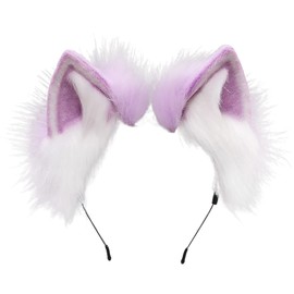 ZFKJERS ZFKJERS Handgefertigtes Fell Fuchs Katzenohren Stirnband Fursuit Kopfbedeckung Cosplay Kostüm Party Zubehör (Lila Weiß)