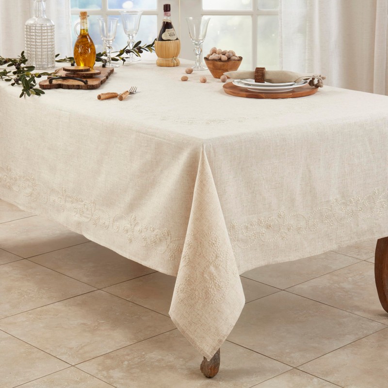 SARO LIFESTYLE Embroidered Swirl Design Linen Blend Table Runner, 16"