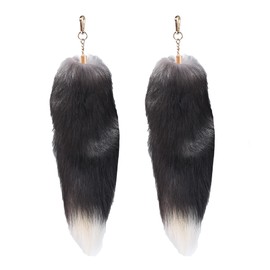 Iivos Fluffy Therian Tail Keychain - Soft Fur, Realistic Colors, Durable, Perfect for Cosplay, Renaissance Fairs (2, Black 2PCS)