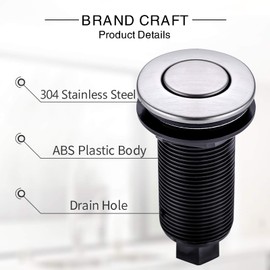 SINKINGDOM Garbage Disposal SinkTop Air Switch Kit with Long Button,Brass Made Cover,Brushed Nickel