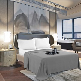 Mocassi California King Flat Sheet - Hotel Luxury 1800 Premier Cooling Bedding Sheet - Softest Sheets - Wrinkle, Fade, Stain Resistant - 1 Single Top Flat Sheet, Cali King, Gray