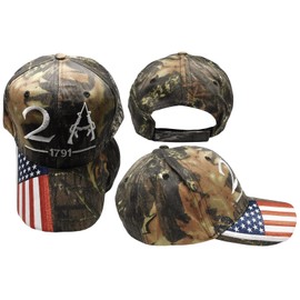 2A 2nd Amendment 1791 USA Flag On Bill 100% Cotton Embroidered Real Tree Camouflage Camo Cap Hat