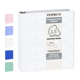 POPRUN 3 D Ring Binder 1.5 Inch, PVC-Free, Holds 375 Sheets of 8.5 x 11 Paper, Extra Durable Organizer with 2 Pockets for School & Office, Heavy-Duty, 1 Pack, White