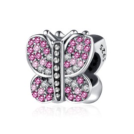 ARTCHARM Sparkling Butterfly with Colorful Enamel Charm 925 Sterling Silver Bead for European Compatible Brand Bracelet