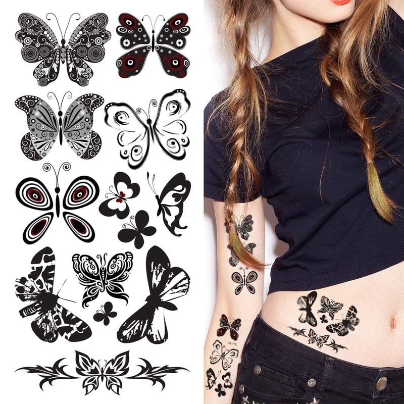 Supperb® Temporary Tattoos - Black & White Butterflies