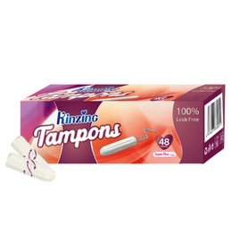 Kinzino No Applicator Tampons Super Plus Absorbency Cotton Tampons for Women Disposable 48ct (Super Plus)