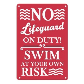 No Diving Pool Signs for Outside, Funny No Running Pool Rules Signs Outdoor, No Lifeguard On Duty Pool Sign, Warning Swim At Your Own Risk Tin Sign Decorations, Swimming Pool Water Park Beach Decor