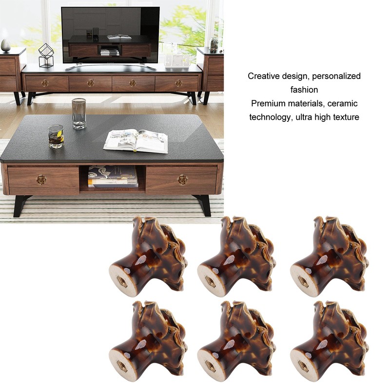 6Pcs Cabinet Knob Rose Flower Shape Delicate Ceramic Knob for
