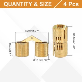 sourcing map Brass Hidden Cylinder Hinges 18 mm Invisible Concealed Cylindrical Hinge 180 Degree Folding Support Small Hinge for DIY Crafts Jewelry Boxes Wooden Box Pack of 4